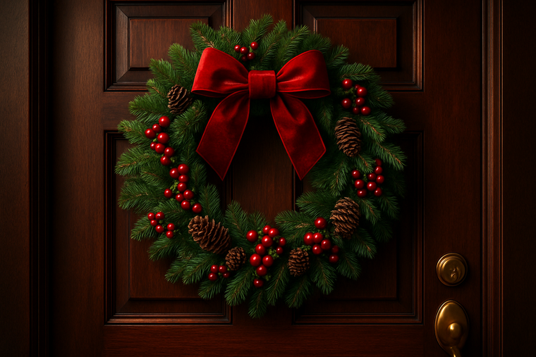 Maak een deur met kerstkrans erop maak deze hoge kwaliteit